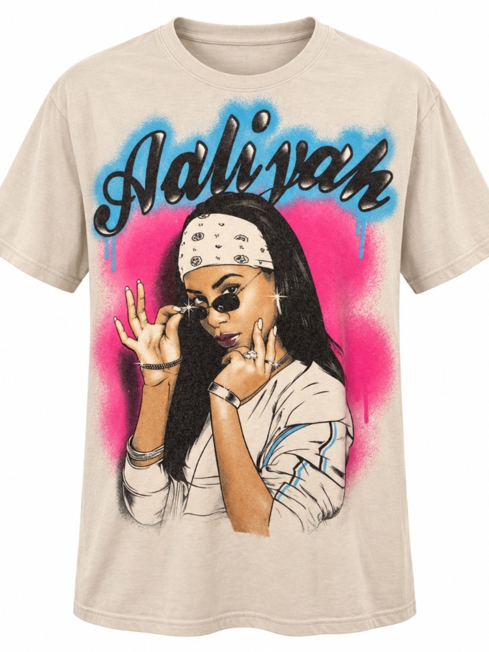 NALIYAH Graphic Short Sleeve Tee in White & Pink Size M/L